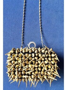 Gold Spiked Evening Bag Black Satin Bling Catch Crossbody Cocktail Party Biker